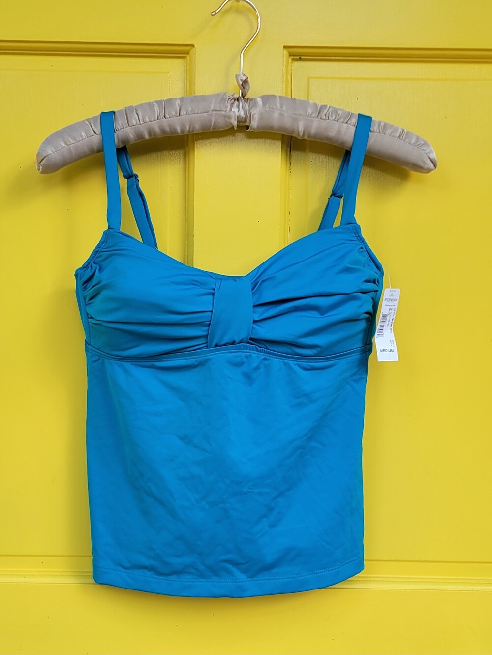 NWT Bisou Bisou Turquoise Ruched Sweetheart Tankini Top M